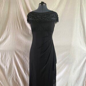 R & M Richards Black Art Deco Style Beaded Gown Sz 6